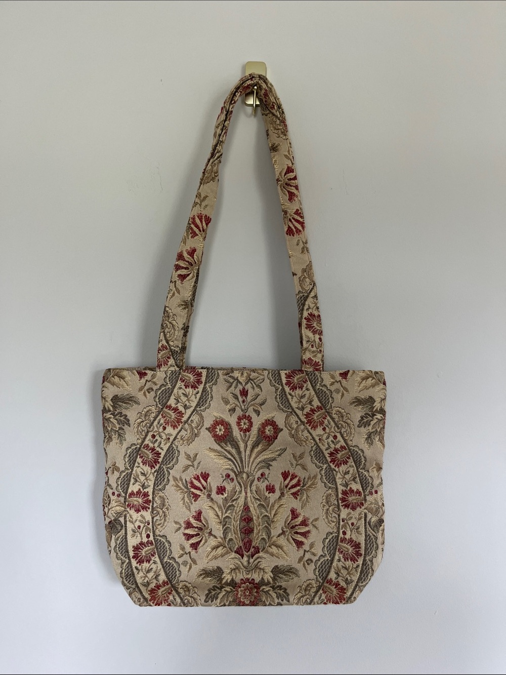 European Tapestry Tote Bag - Beige and Red